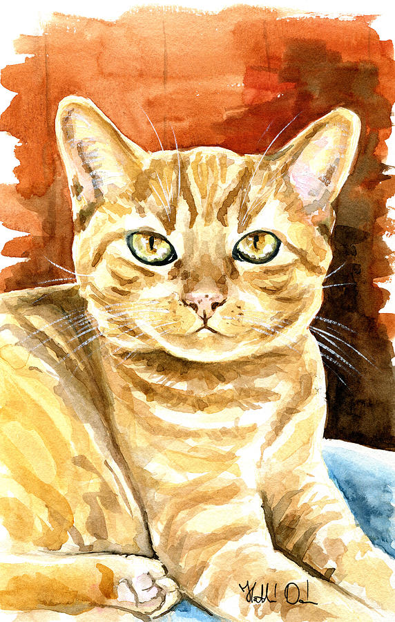 Amber Eyes - Orange Tabby Cat Painting Painting By Dora Hathazi Mendes