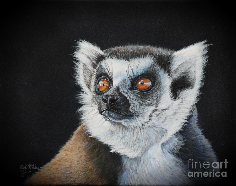 Amber Eyes......Lemur Painting by Bob Williams