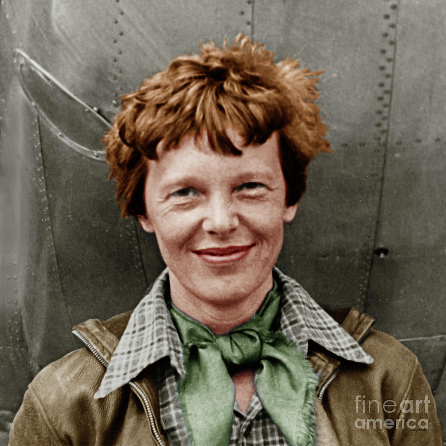 Celebrity Photograph - Amelia Earhart American Aviation Pioneer Colorized 20170525 square by Wingsdomain Art and Photography