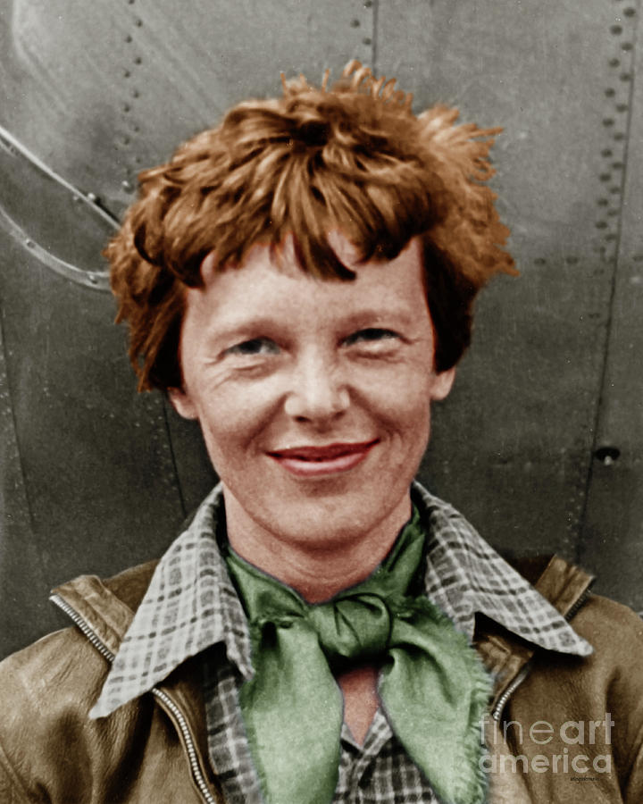 Celebrity Photograph - Amelia Earhart American Aviation Pioneer Colorized 20170525 vertical by Wingsdomain Art and Photography