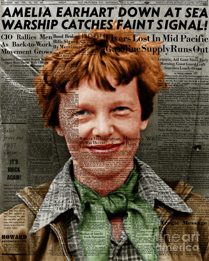 Amelia Earhart American Aviation Pioneer Colorized 20170525 Vertical With Newspaper Photograph by Wingsdomain Art and Photography