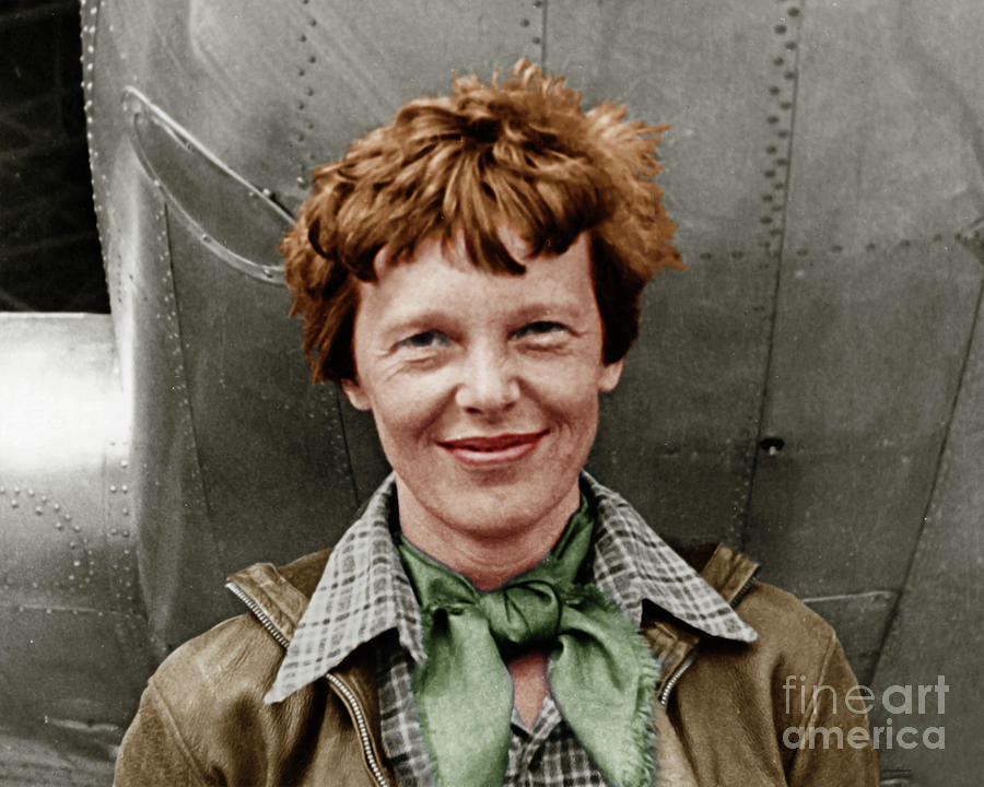 Celebrity Photograph - Amelia Earhart American Aviation Pioneer Colorized 20170525 by Wingsdomain Art and Photography