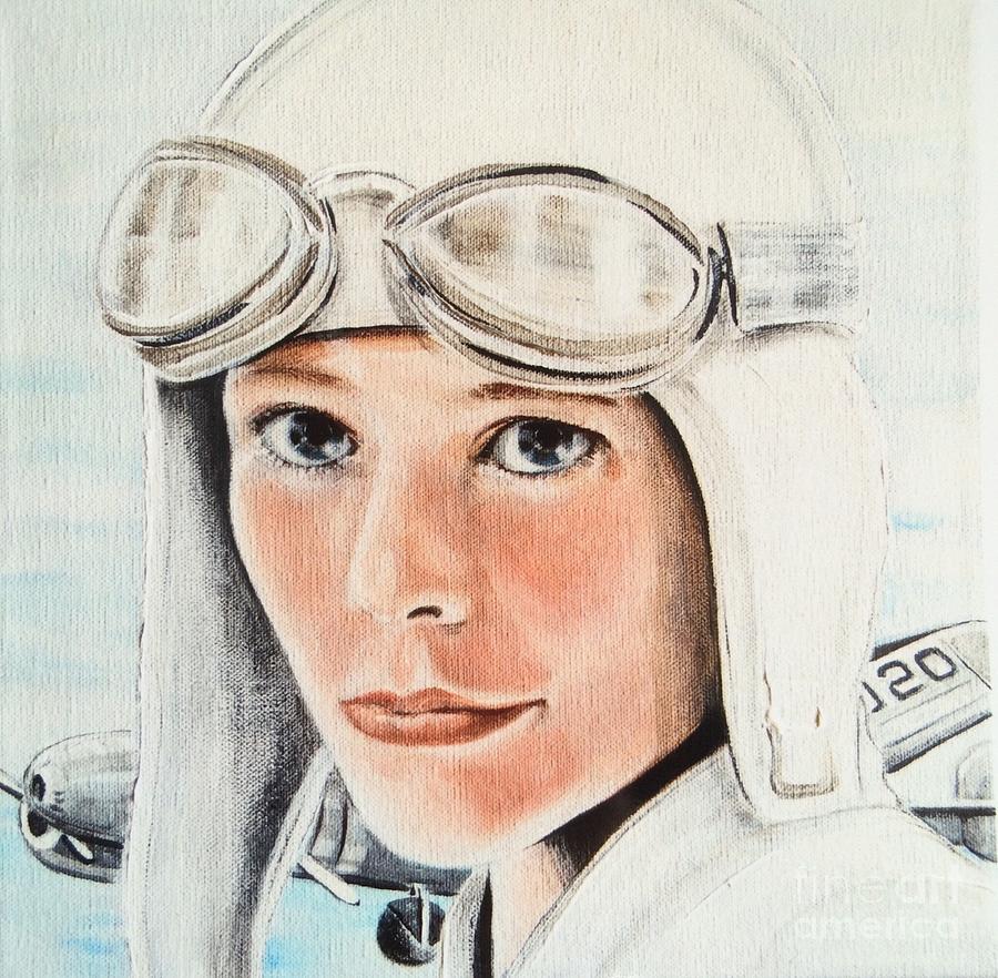 Goggle Painting - Amelia Earhart by Barbara Chase