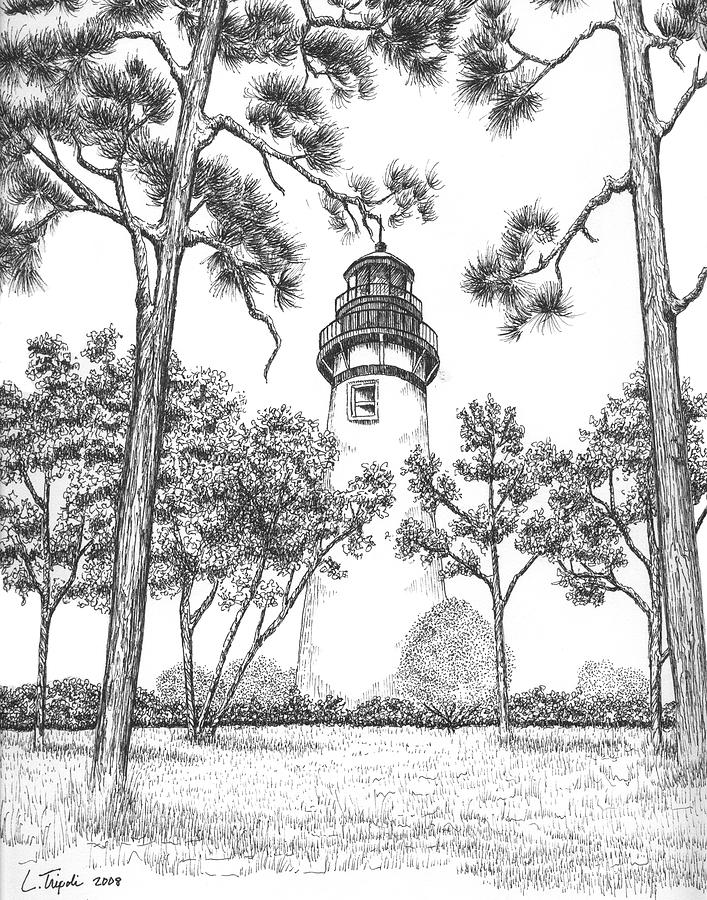 Amelia Island Lighthouse Drawing by Lawrence Tripoli