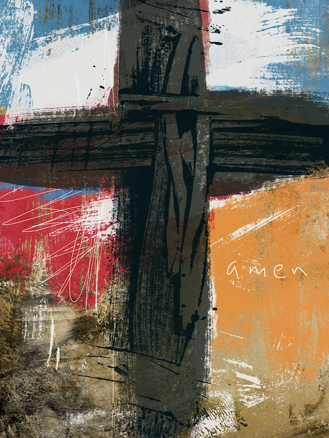 Abstract Mixed Media - Amen Contemporary Cross- Art by Linda Woods by Linda Woods