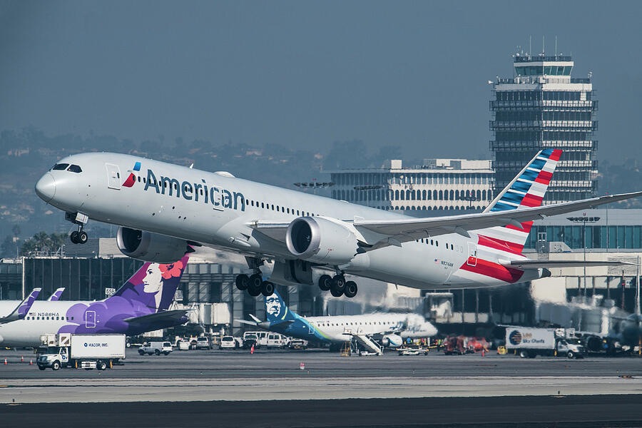 American Airlines Boeing 787-9 Dreamliner taking Off from LAX Photograph by Erik Simonsen