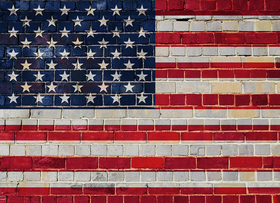 America flag on a brick wall Digital Art by Steve Ball