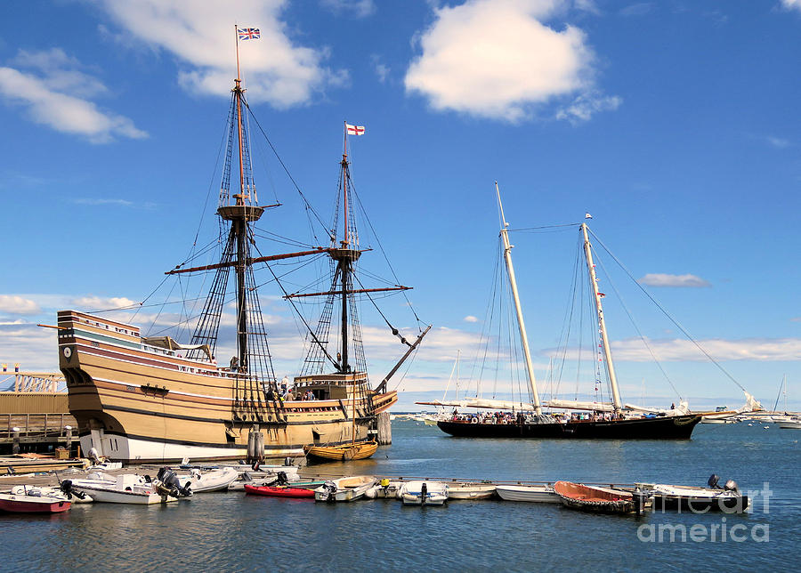 America Sailing Past Mayflower II  Photograph by Janice Drew