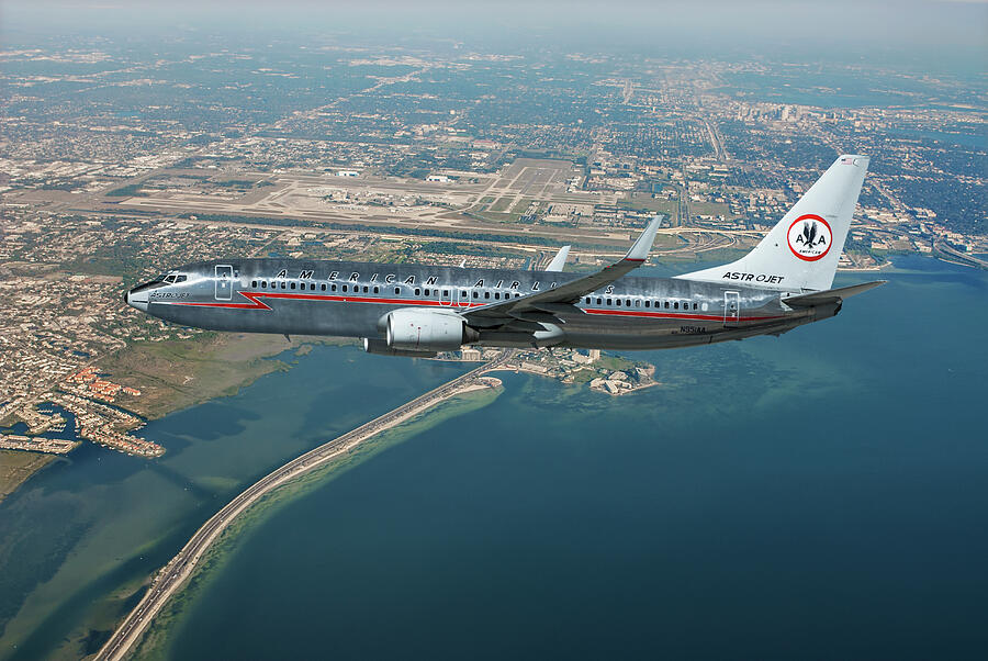 American Airlines Boeing 737 Over Tampa Bay, Florida Mixed Media by Erik Simonsen