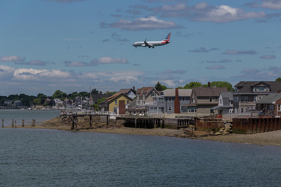 American Airlines Lands Over Winthrop Massachusetts Photograph by Brian MacLean