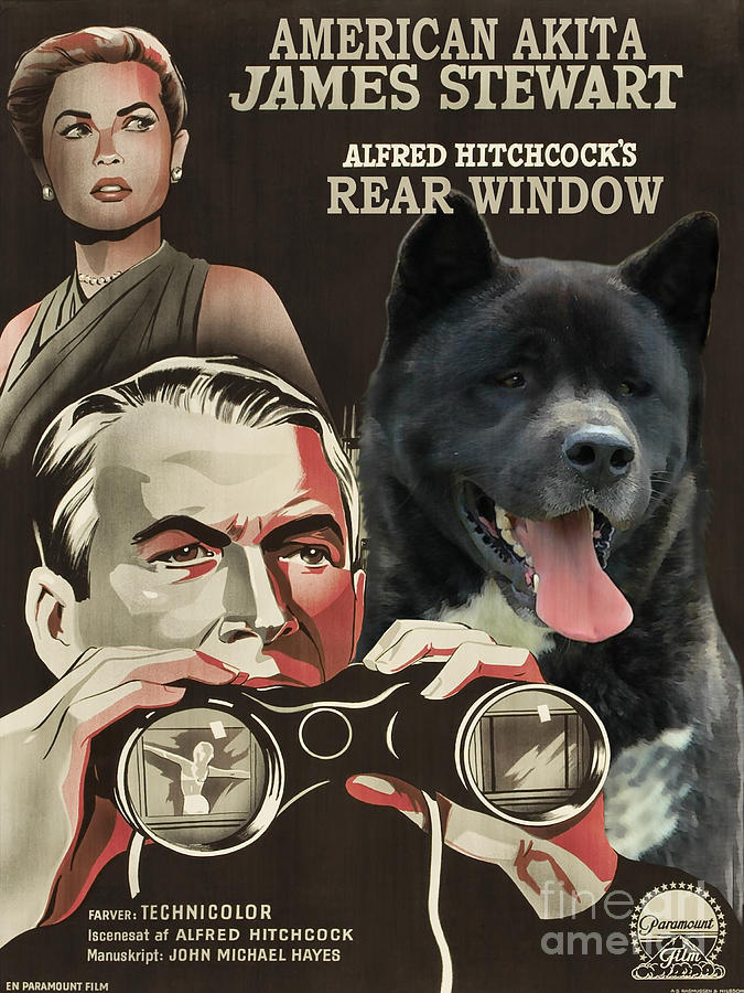 Akita Rear Window Movie Poster Painting by Sandra Sij