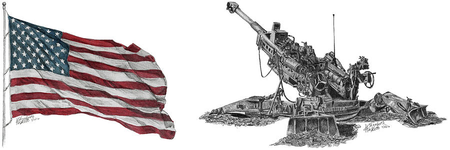 American Artillery Drawing by Betsy Hackett