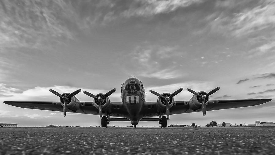 American B -17 Flying Fortress Black and White  Photograph by Terry DeLuco