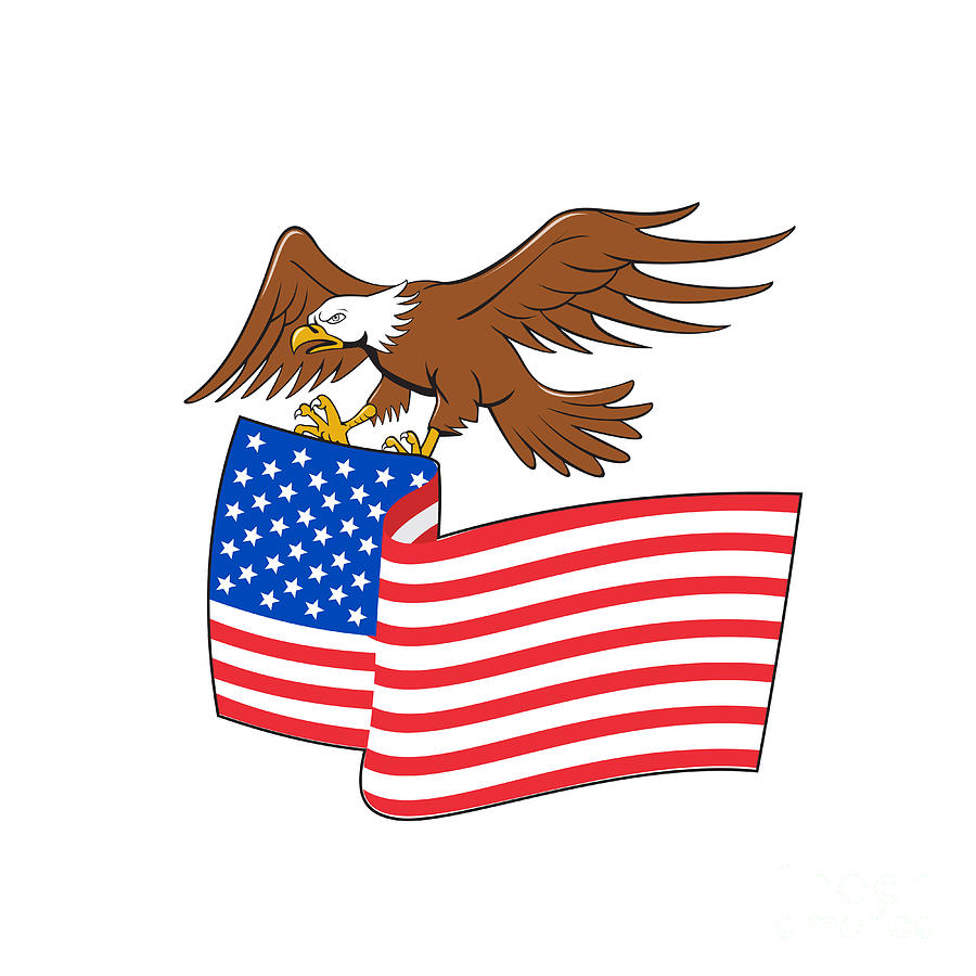 American Bald Eagle Carrying USA Flag Cartoon Digital Art by Aloysius  Patrimonio - Fine Art America
