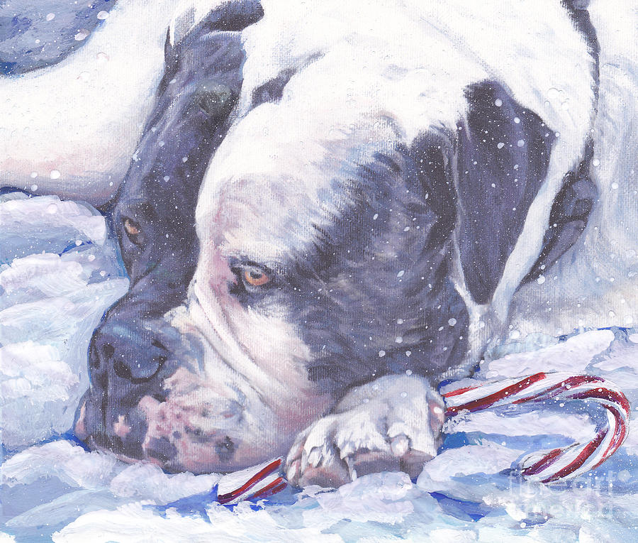 American Bulldog Christmas Painting by Lee Ann Shepard