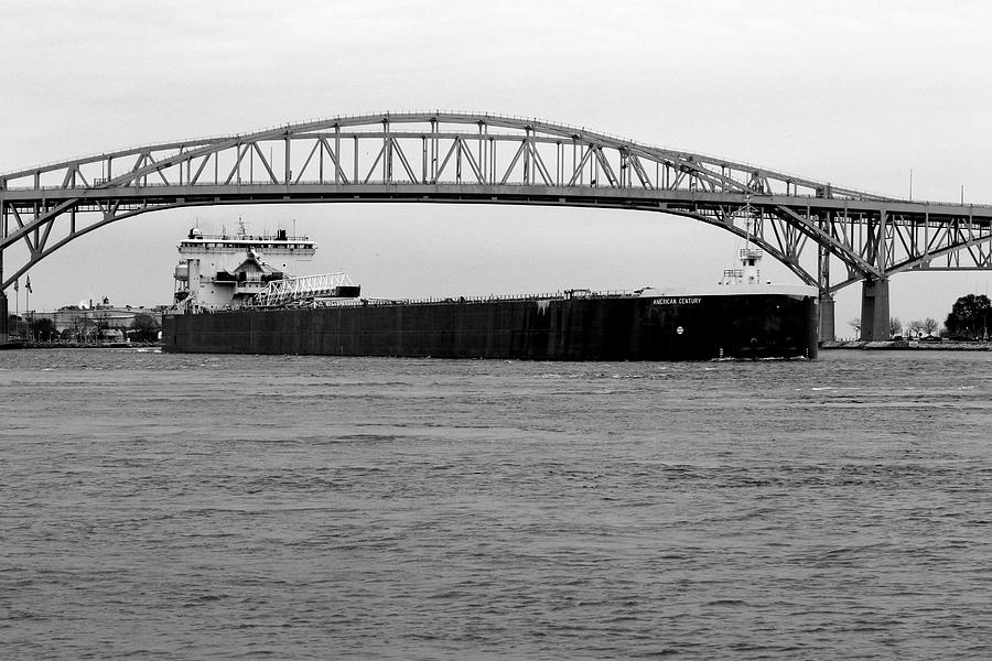 American Century and Blue Water Bridge 3 BW Photograph by Mary Bedy