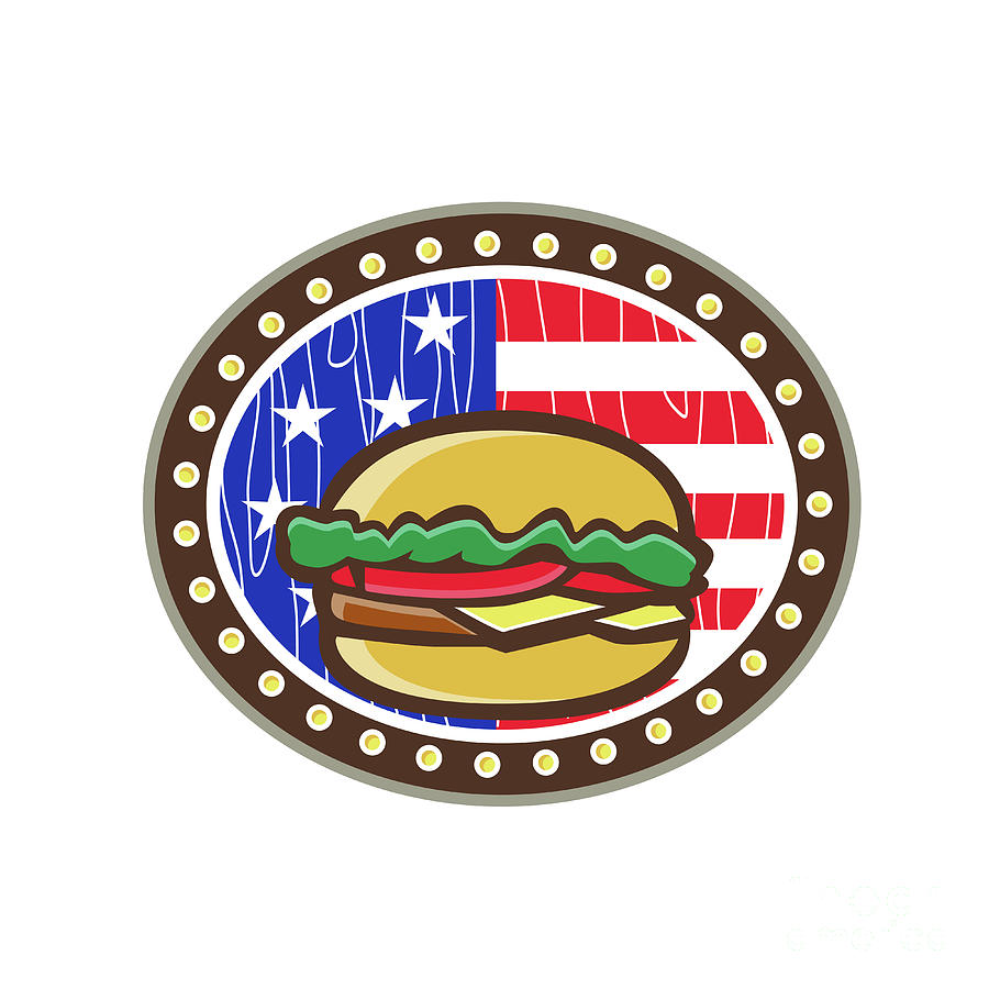 American Cheeseburger USA Flag Oval Cartoon Digital Art by Aloysius  Patrimonio - Fine Art America