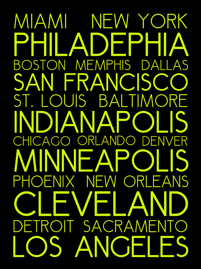 American Cities in Bus Roll Destination Map Style Poster  #2 Digital Art by Celestial Images