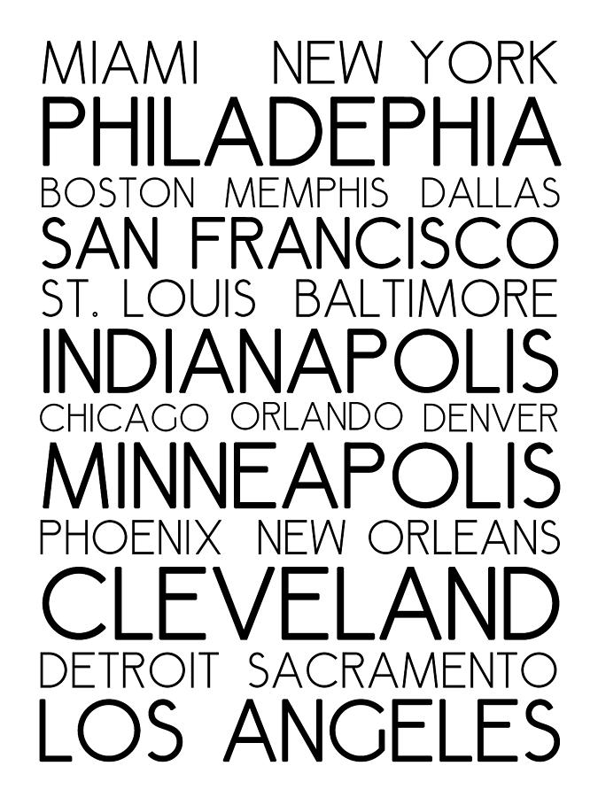 American Cities in Bus Roll Destination Map Style Poster - White Digital Art by Celestial Images