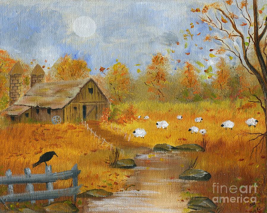 Sheep Painting - American Crow in Autumn  by Follow Themoonart