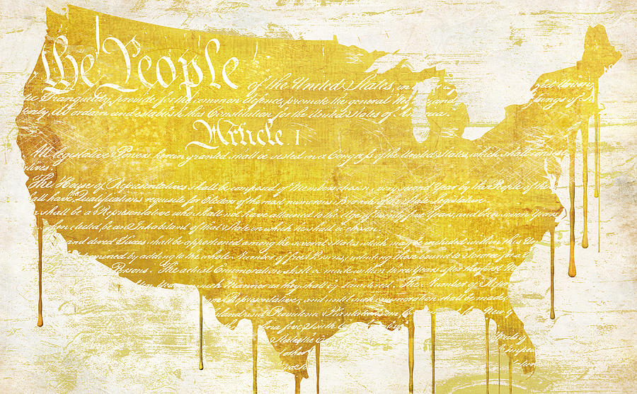 Gold American Map Constitution Painting by Mindy Sommers