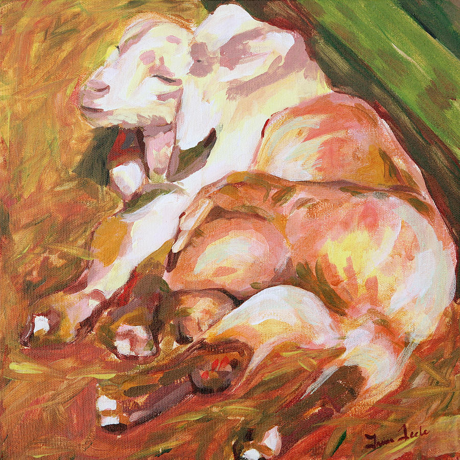 American Farm Sleepy Goats Painting by Trina Teele
