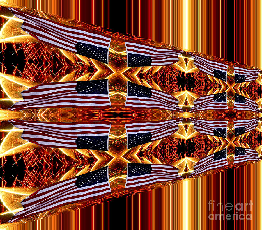 American Flag and Fireworks Horizontal Streaks Abstract Photograph by Rose Santuci-Sofranko