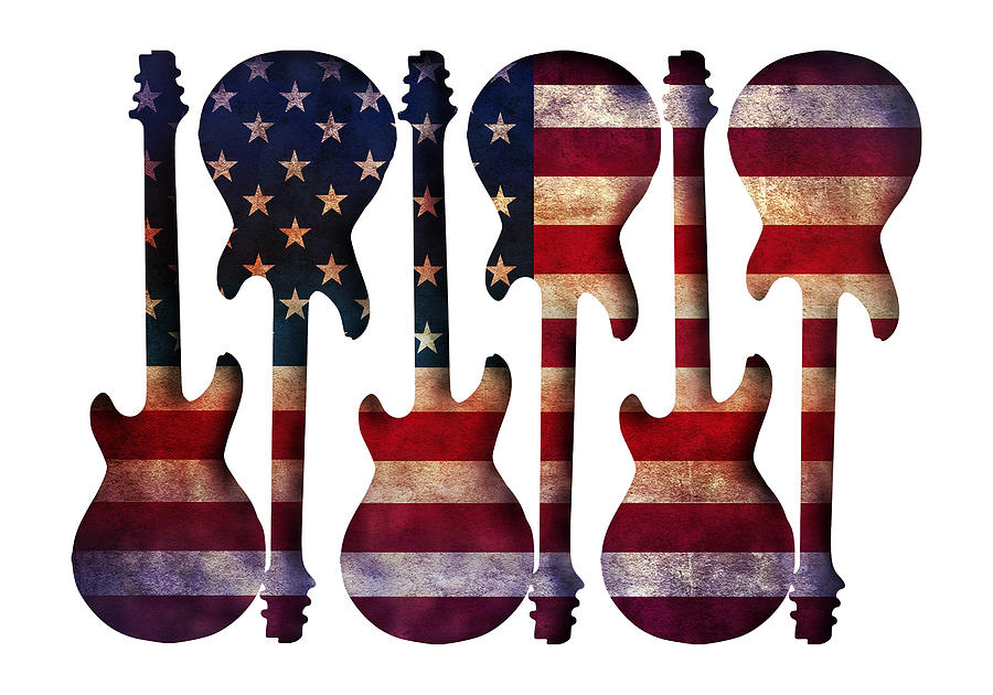 Music Digital Art - American Flag Guitar Art by Gravityx9 Designs