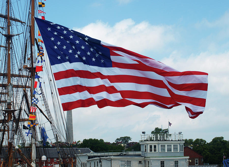 American Flag in Boston Harbor Photograph by Mary Capriole