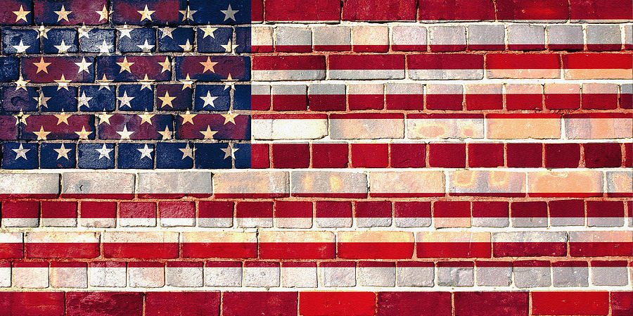 American flag on a brick wall Digital Art by Steve Ball