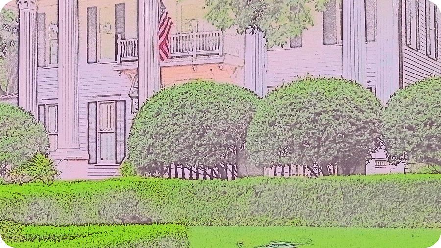 American Flag On Porch Of Classic House Photograph