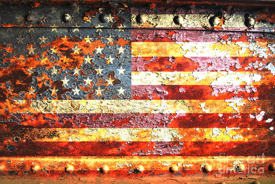 American Flag On Rusted Riveted Metal Door Digital Art by M L C