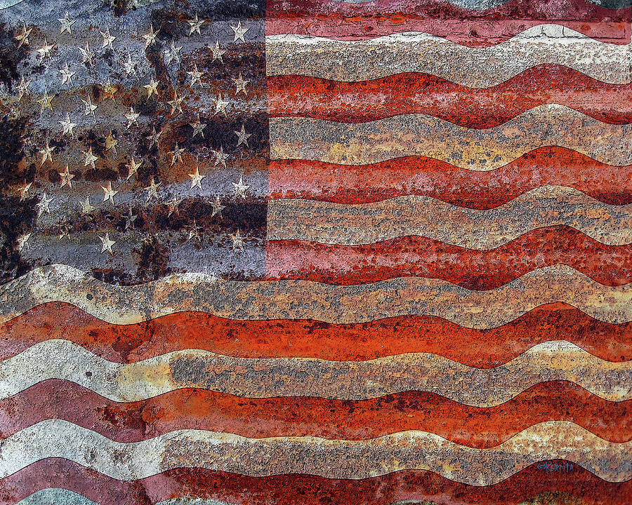 American Flag on Rusty Tin Digital Art by Rebecca Korpita
