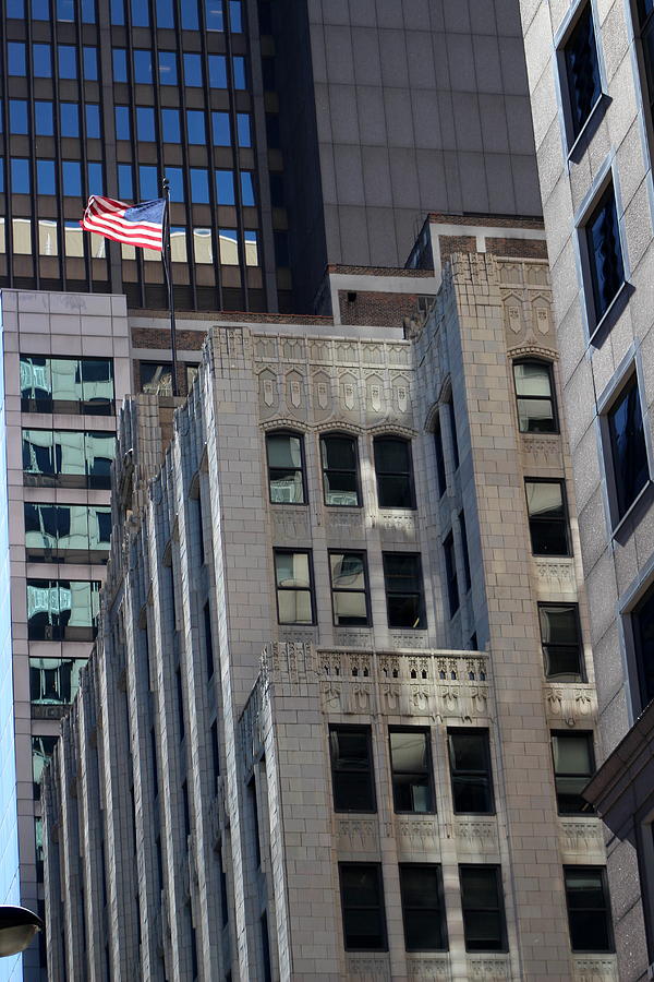 American Flag On Top of Historic Building Downtown Chicago Photograph by Colleen Cornelius