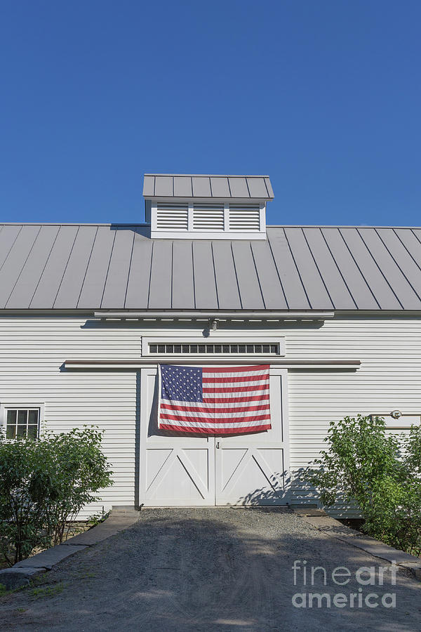 American Flag on White Barn Photograph by Edward Fielding