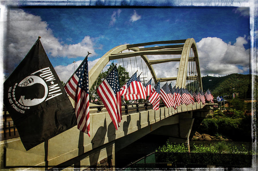 American Flags On Rogue River Bridge Photograph by Mick Anderson
