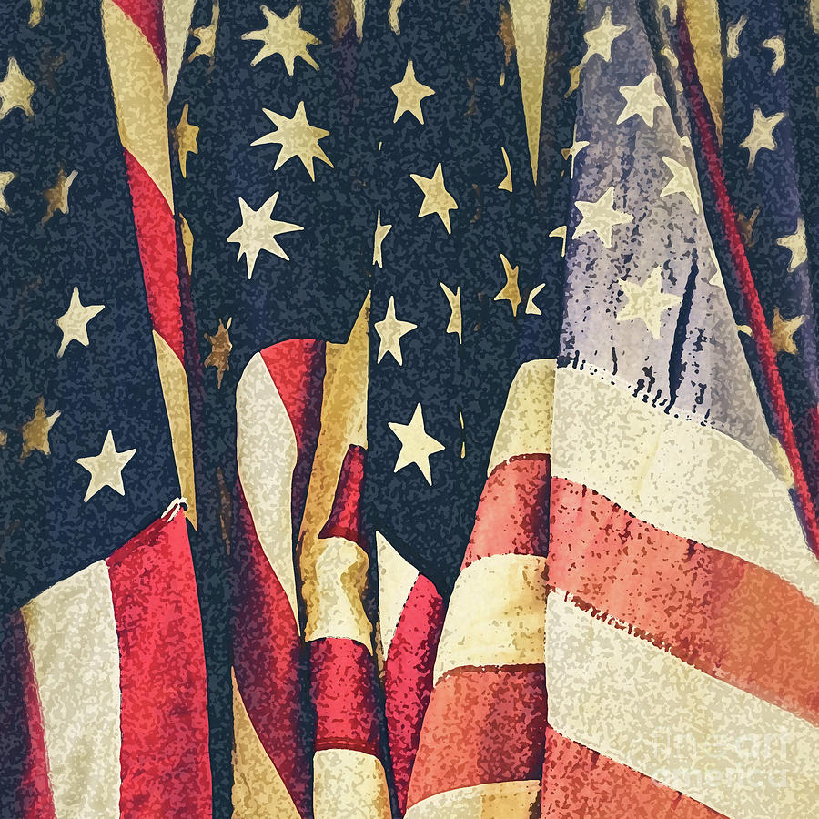 Flag Photograph - American Flags Painted Square Format by Edward Fielding