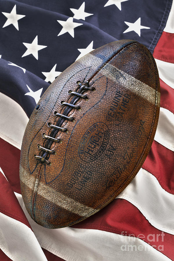 Football Photograph - American Football and Flag by MGL Meiklejohn Graphics Licensing