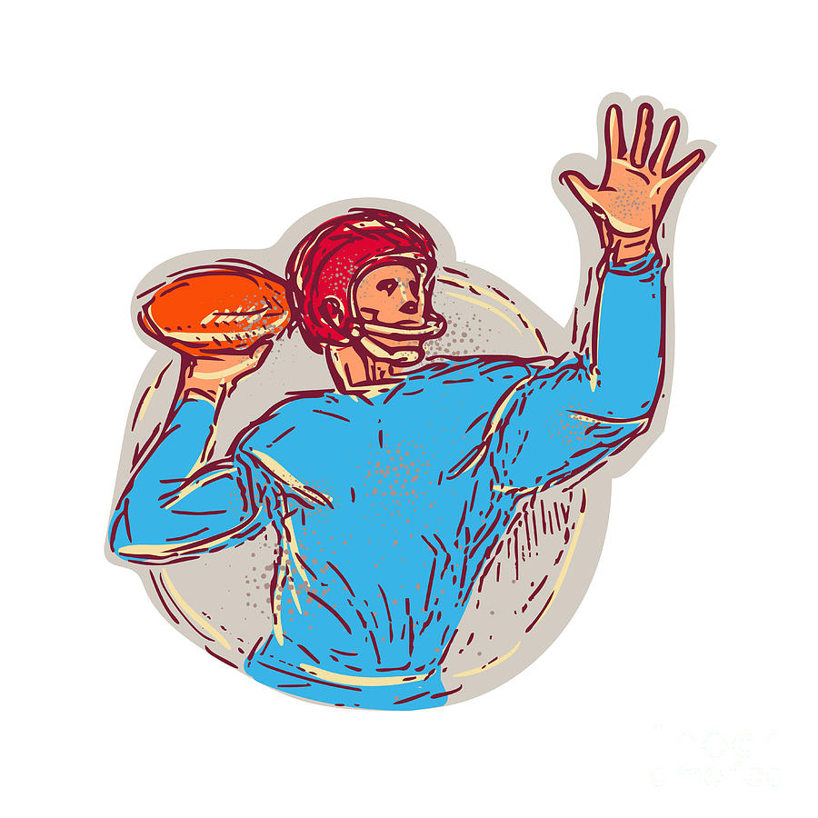 Football Digital Art - American Football Quarterback Throwing Ball Drawing by Aloysius Patrimonio