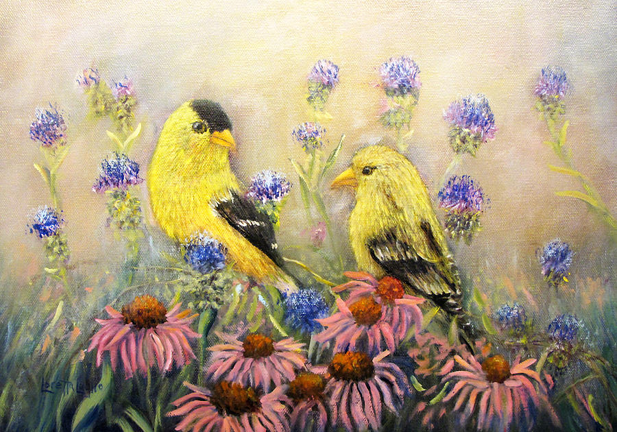 American Goldfinch Pair Painting by Loretta Luglio