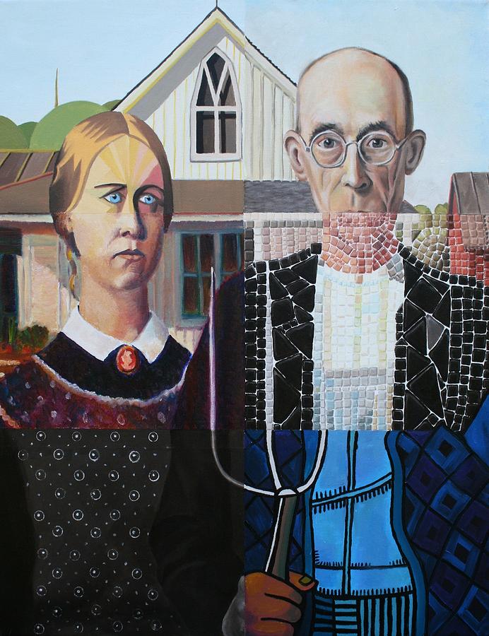 American Gothic after Grant Wood in Six Styles Painting by Katherine Huck Fernie Howard
