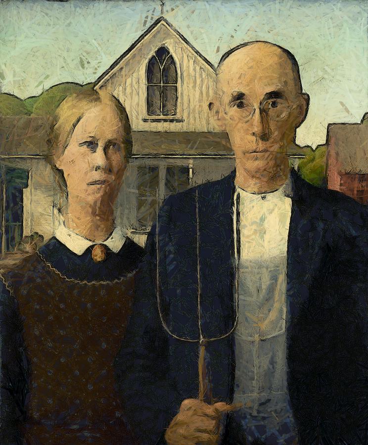 American Gothic Digital Painting Photograph by Grant Wood