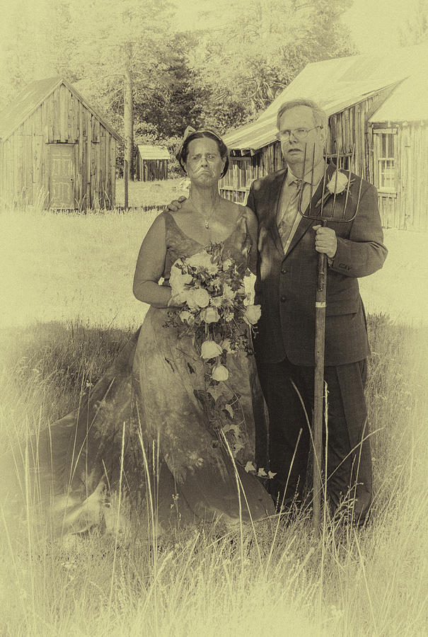 American Gothic Wedding Sepia Photograph by Rick Mosher