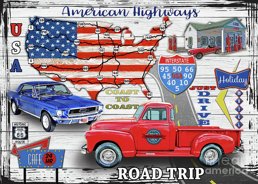 American Highways-Coast to Coast Digital Art by Jean Plout