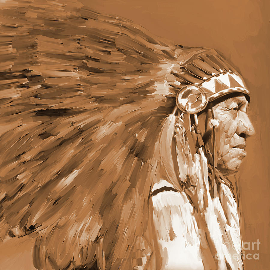 American Indian Sepia  Painting by Gull G
