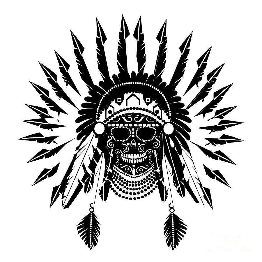American Indian skull icon background, black and white Digital Art by ...