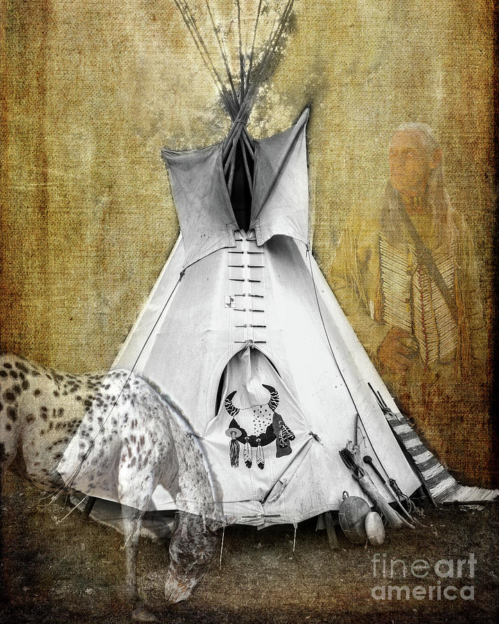 American Indian Teepee, Horse And Warrior Photograph