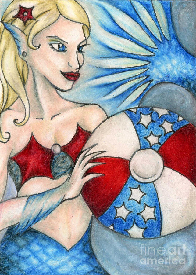 American Mermaid Drawing by Kristin Aquariann