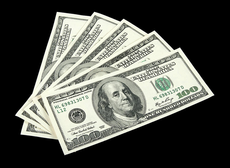 Money Photograph - American money on black background by GoodMood Art
