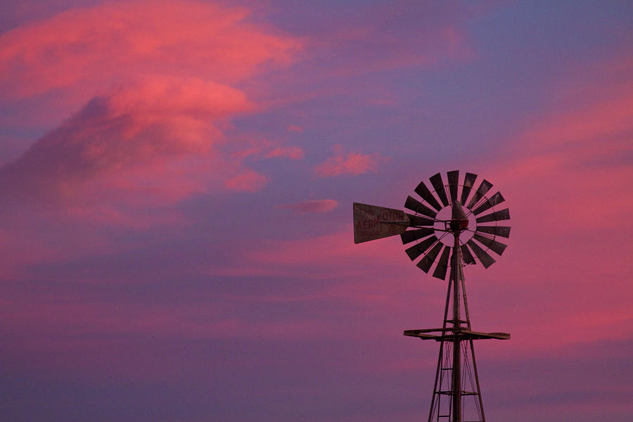 American Old Farm Water Pumping Windmill with a Sunset  Photograph by James BO Insogna